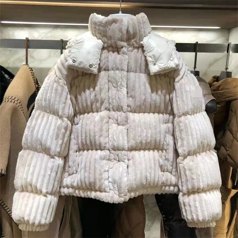 women fashion 2023 jacket Newest 90% white duck down hooded beige casual corduroy short coat super warm winter parkas