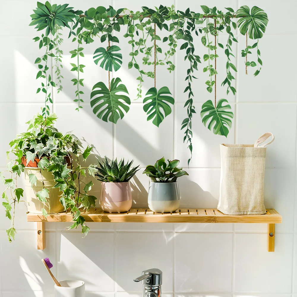 أوراق نباتات خضراء، جداريات، غرفة نوم، غرفة معيشة، قاعة مدخل، خزانة ملابس، مسكن، ديكور منزلي، ورق حائط، ذاتي اللصق