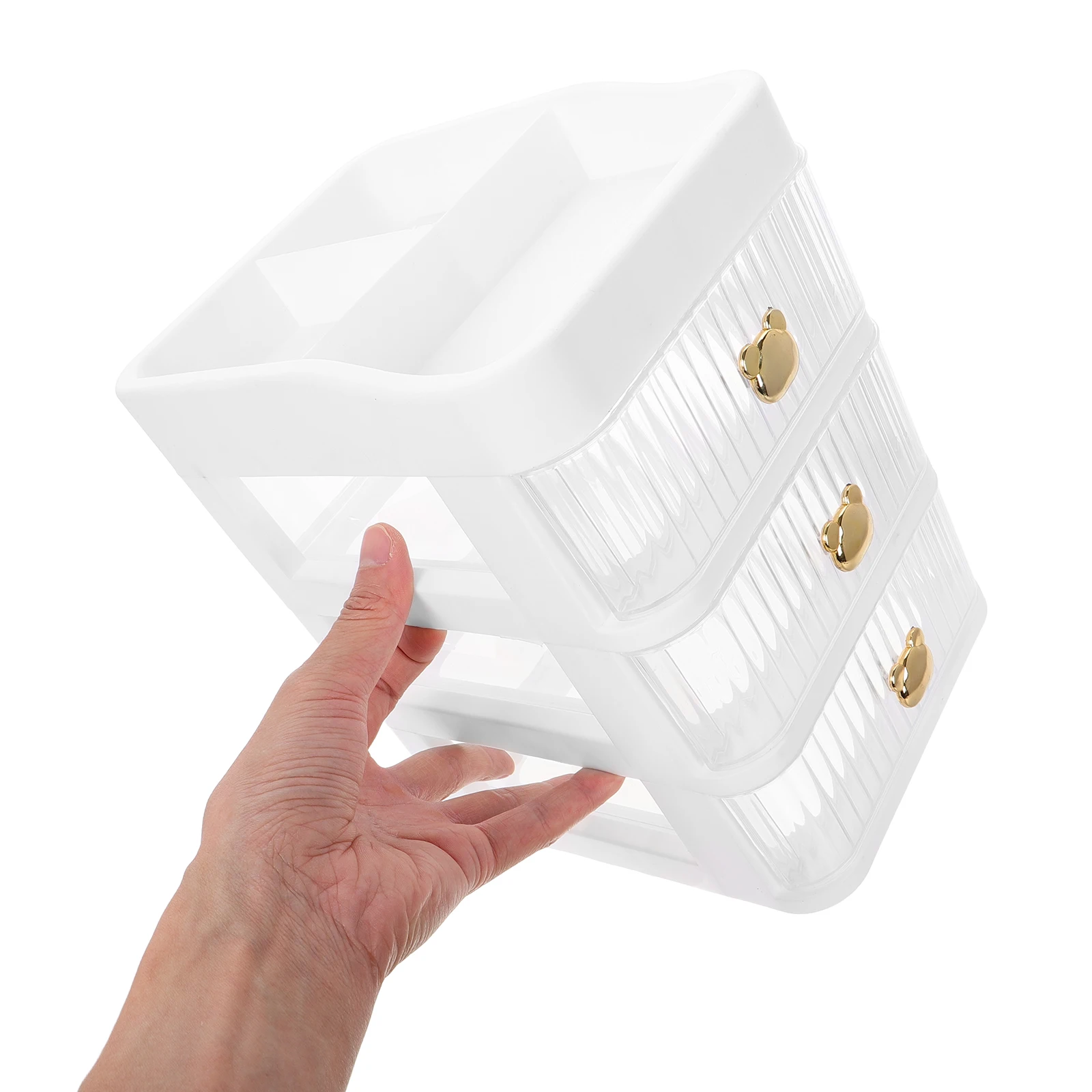 درج نمط سطح المكتب 3-Tier صندوق تخزين من البلاستيك للماكياج العناية بالبشرة لوازم مكتب منظم أدراج منظم قرطاسية #3