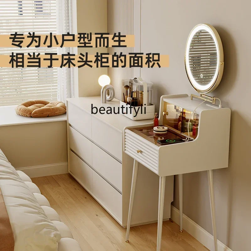 

Asmt56 Минималистичный комод для спальни, небольшой квартиры с зеркалом для макияжа, кремовый ветер, ультраузкий многофункциональный столик для макияжа