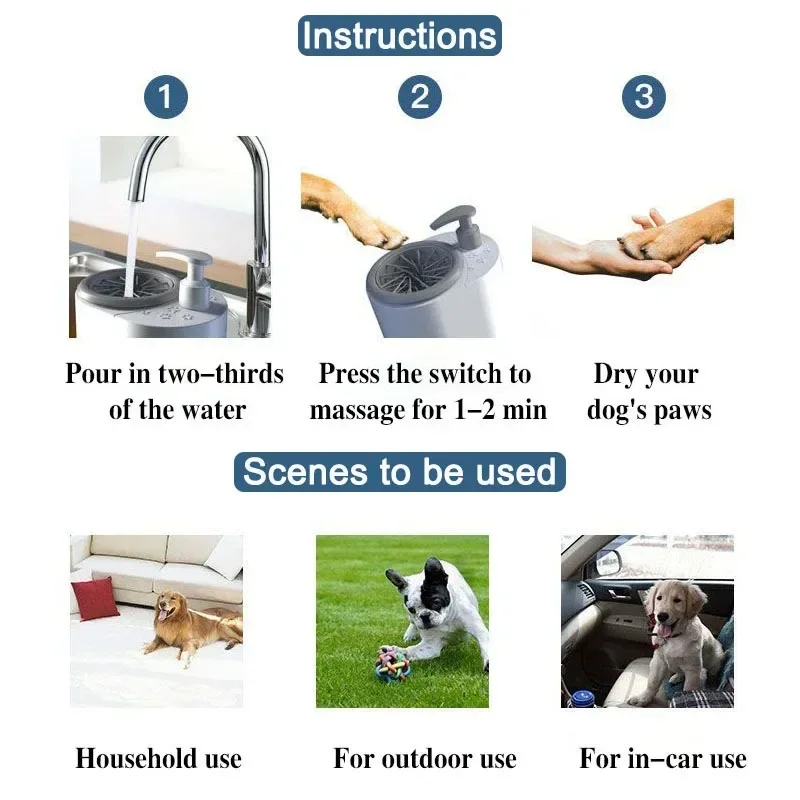 Electric Pet Dog Paw Washer Cleaner Automatic Dog Paw Washer Soft Silicone needle Dog Foot Cleaner Pet Paw Washing Cup for Dogs