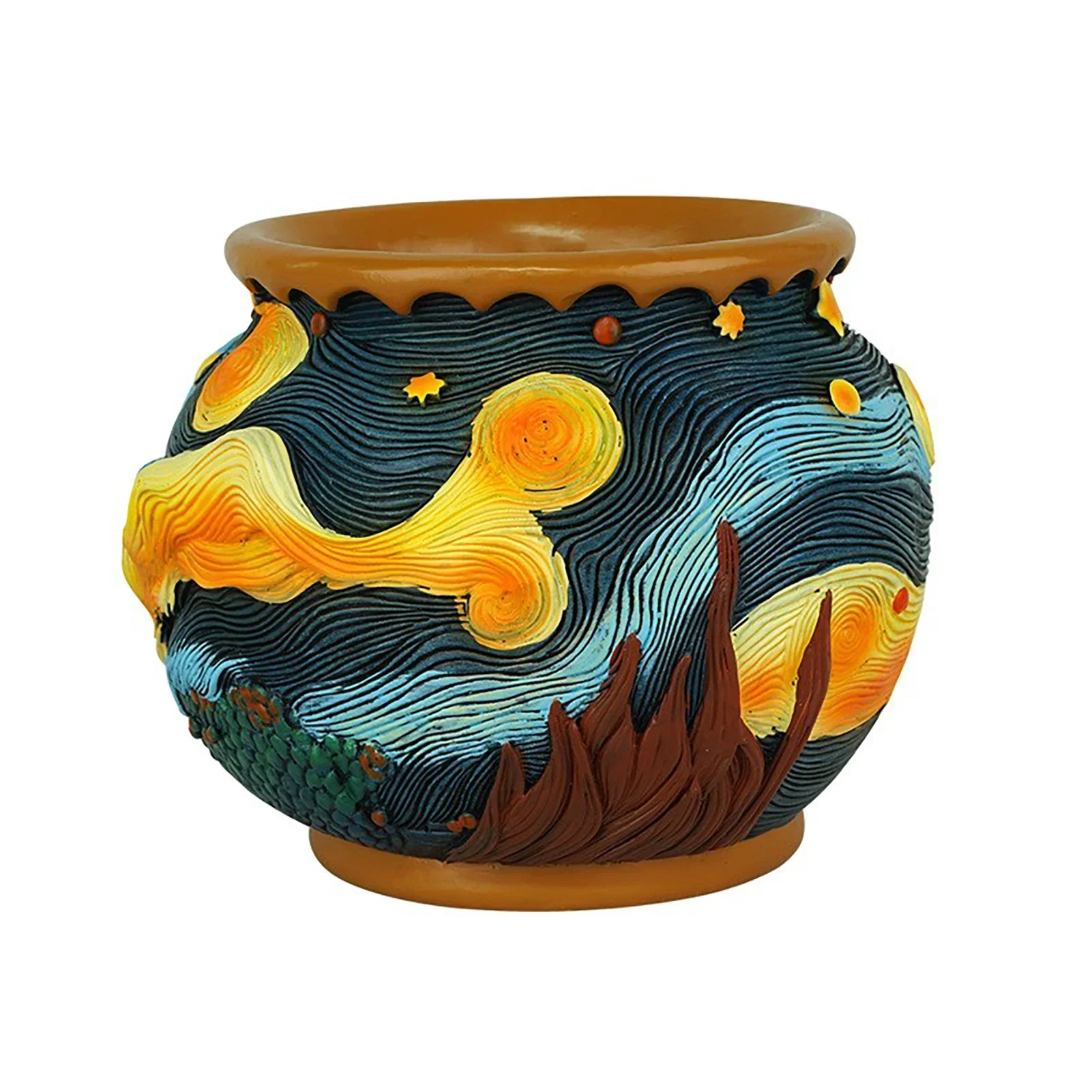 Relief Starry-Sky Resin Flower Pot, Artistic Decorative Planter with Drainage Hole, Ideal for Small Plants & Home/Garden Decor