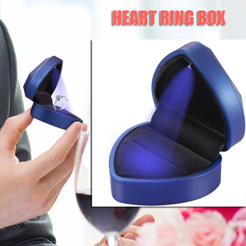

Engagement Heart Shaped Ring LED Box Gift Boxes for Presents Jewelry Organizer Case Accessories Earring Display Organizer New