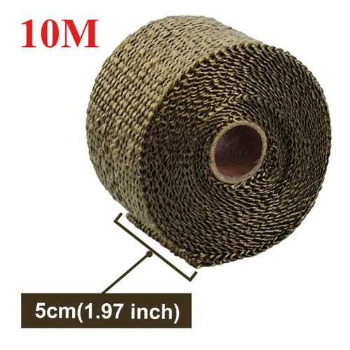 Imagen 2 del producto Rollo de envoltura térmica aislante para tubo de escape, 5CM x 10M, tela de algodón y plátano, cinta protectora térmica de fibra de vidrio para motocicleta