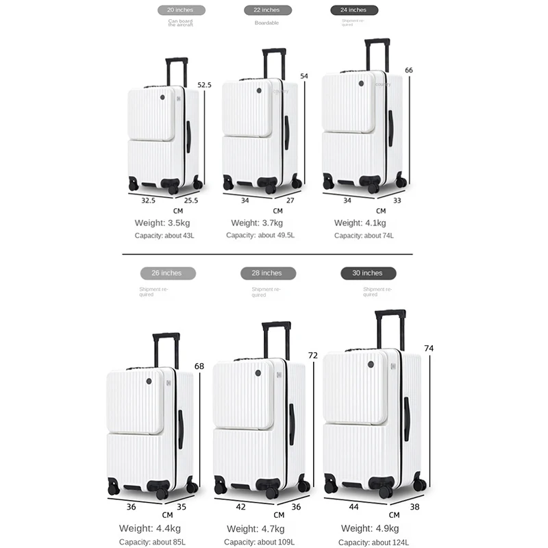 Medium-Large 28/30 inch Unisex Luggage Front Opening Travel Suitcase on Wheels with TSA Lock Large Capacity Trolley Case Zipper