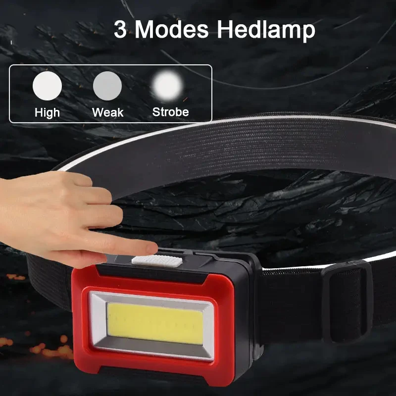 Lightweight ABS Body AAA Battery Powered 3 Modes COB Flood Light Headlamp for Fishing Camping Riding