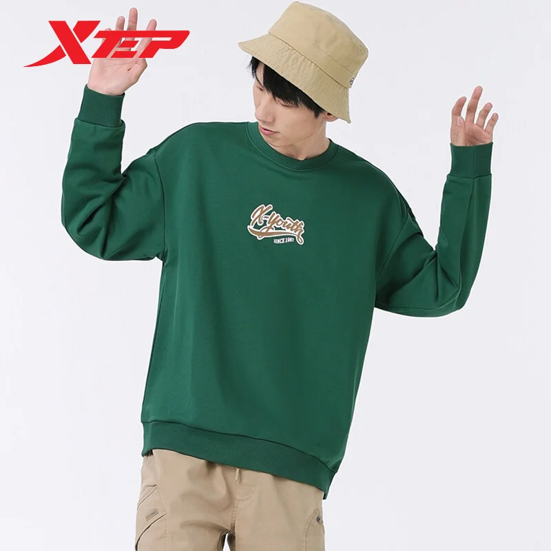 Xtep Hoodie Men Casual Vintage Loose Breathable Sport Couple\'s Pullover Cotton Round Neck Winter unisex Long Sleeve 878327920243