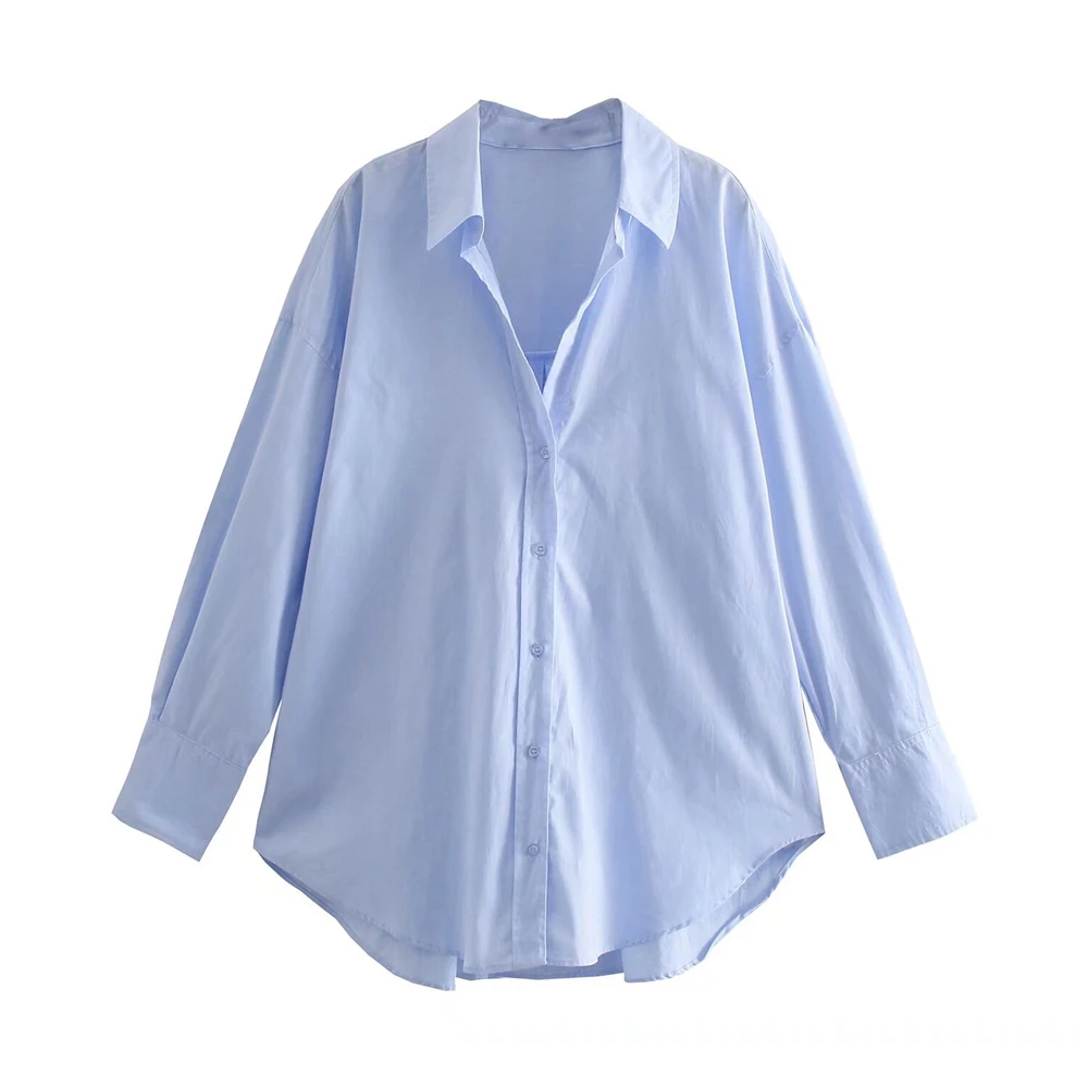 Women Loose Casual Poplin Shirts Button-up Blouses Female Fashion Chic Tops Ladies Long Sleeves Turn-down Collar Cardigan Shirt