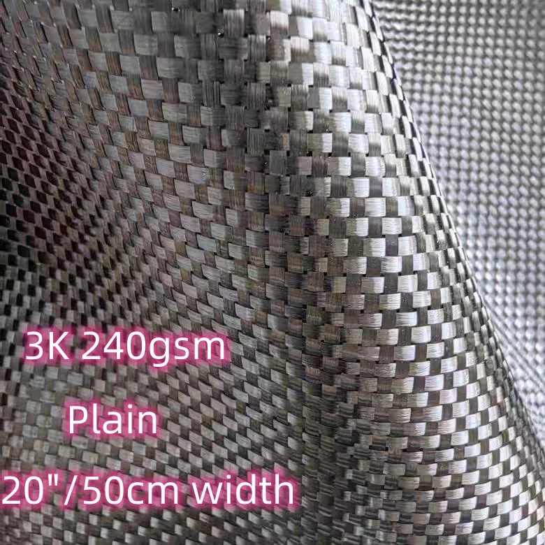[الدرجة A+] قماش من ألياف الكربون الحقيقية قماش كربون 3K 240gsm 2x2 عرض عادي 20 بوصة/50 سم، يستخدم للدراجات والدراجات النارية والسيارة وقضبان الصيد