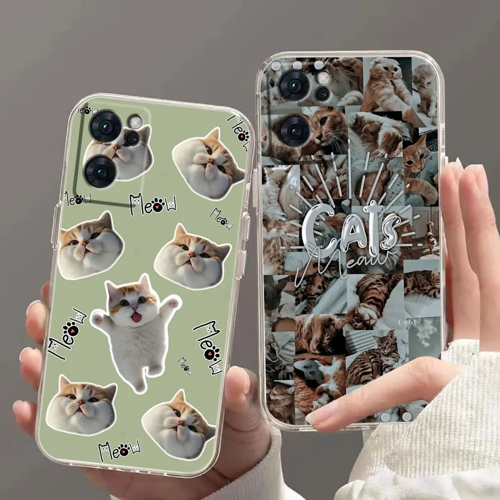 Transparent Clear Phone Case For OPPO RENO 9 8 7 6Z 6 5 4 3 2Z SE PRO PLUS 4G 5G Case Funda Coque Shell Line Art Funny Cute Cat