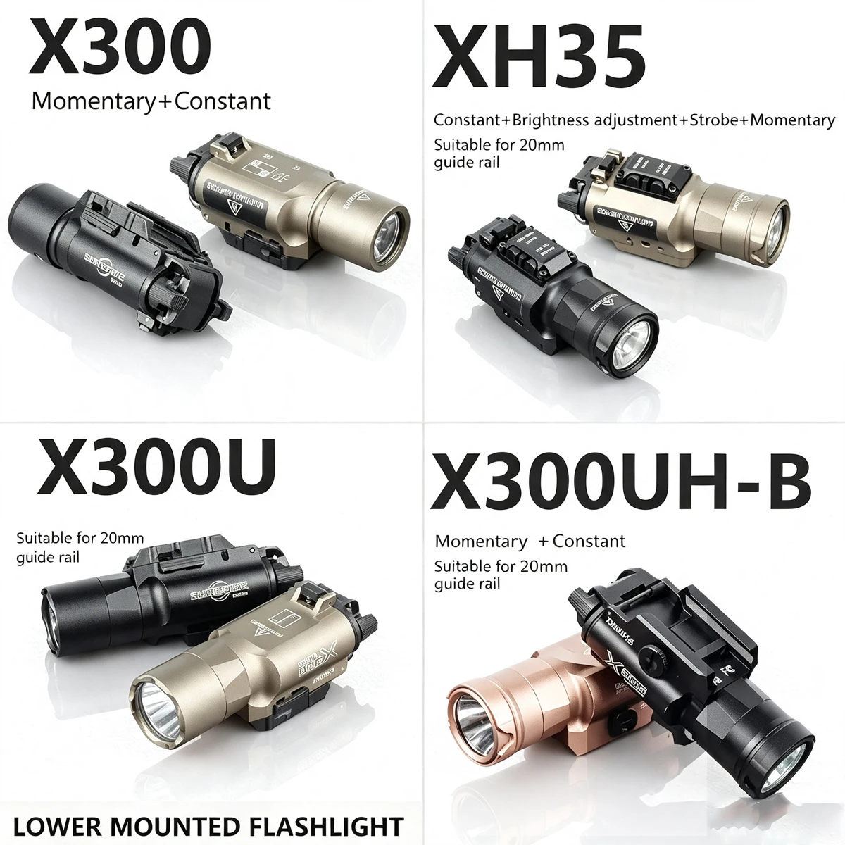 Surefire X300 Ultra X300V IR SF X300U XH35 Tactical LED Flashlight for GLOCK 17 19 Hunting Airsoft Scout Light 20mm Rail Hanging