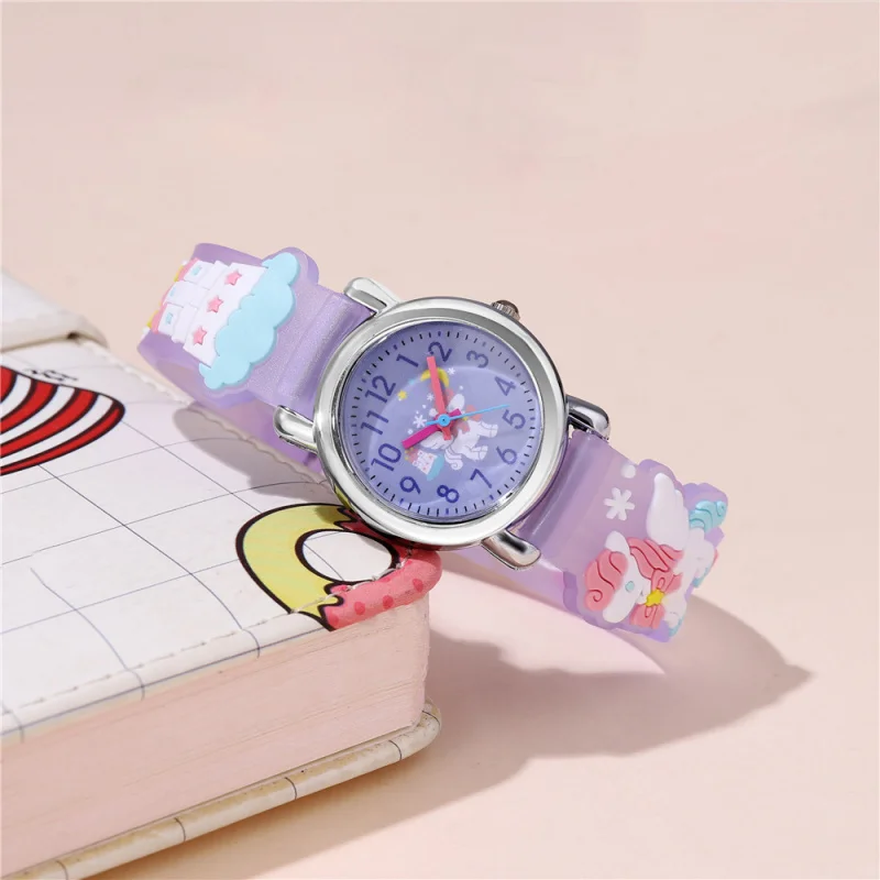 Orologio per bambini con motivo carino Orologio da cartone animato per studentessa con cintura in plastica colorata