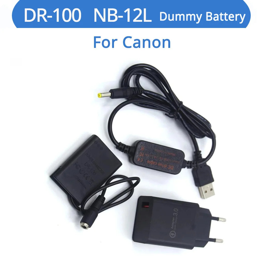 

QC3.0 Charger Power Bank USB Cable DR-100 Coupler NB-12L NB12L Dummy Battery DC Grip For Canon G1 X Mark II N100 Camera