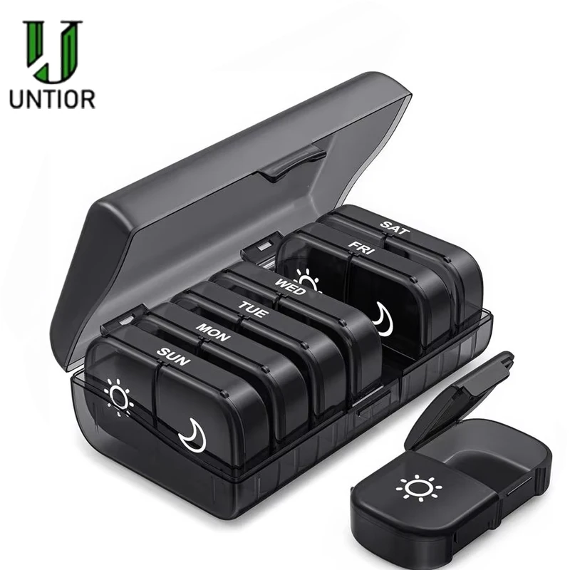 

Untior Pill Cases Box Organizer 7 Days 14 Grids 2 Times Portable Travel with Large Compartments for Vitamins Medicine Fish Oils