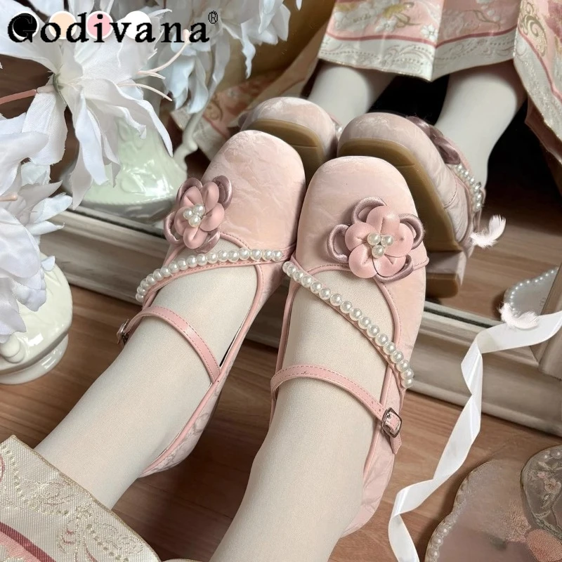 

Original French Elegant Pink Low Heel Shoes Autumn New Women's Square Toe Mid Heel Pumps Ladies' Japanese Lolita Mary Jane Shoes