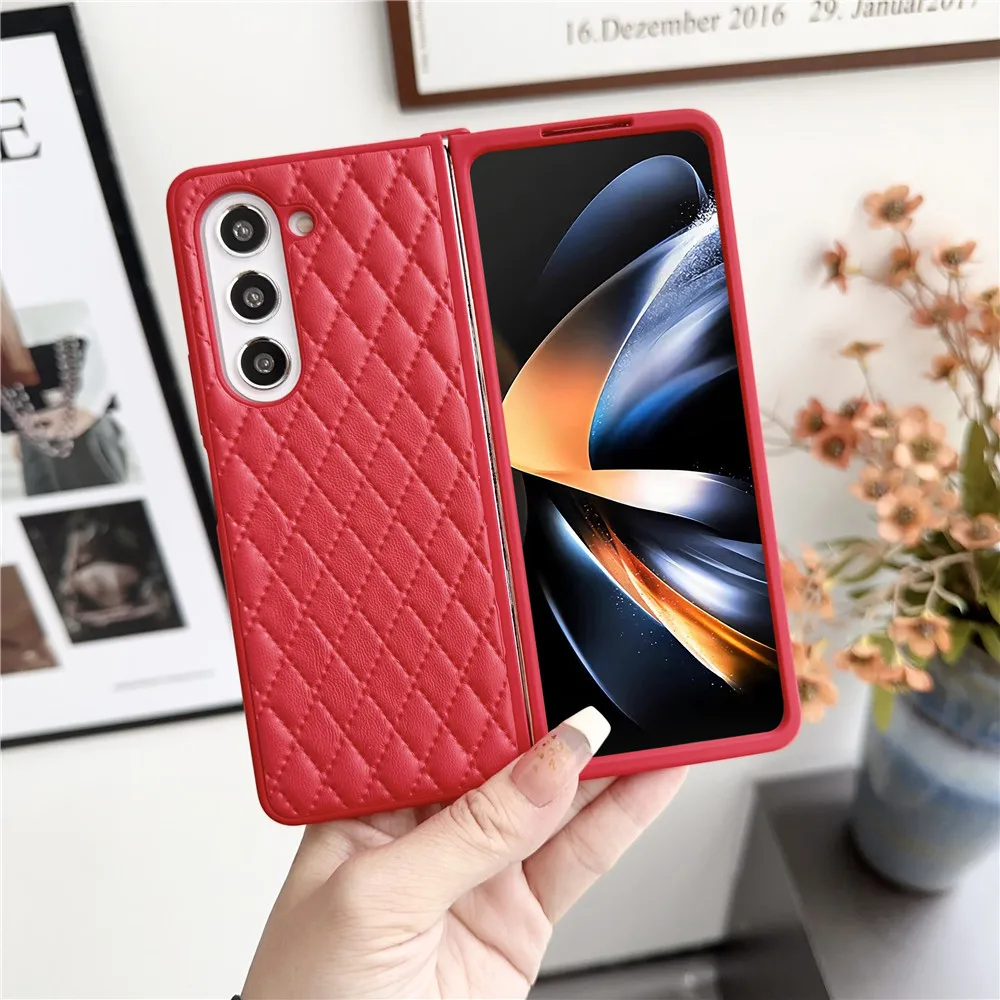Funda de cuero antideslizante para Samsung Galaxy Z Fold5, carcasa protectora con rombos de lujo, a la moda, Z Fold4, Z Fold3, 5G