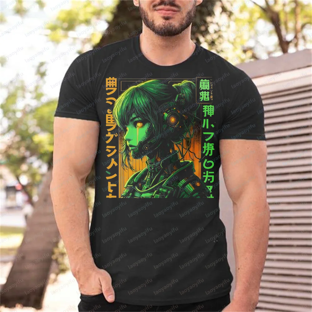 Cyber Punk Anime Girl T-Shirt Futuristic Robot Design Summer Loose T-shirt Top Unisex Top