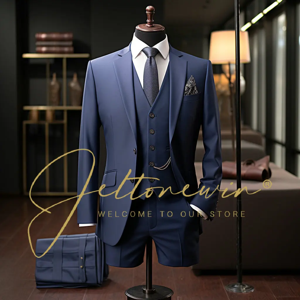 

3 piece men's wedding suit fashion men's slim solid color business office suit sets large size men Blazer+ pants + vest