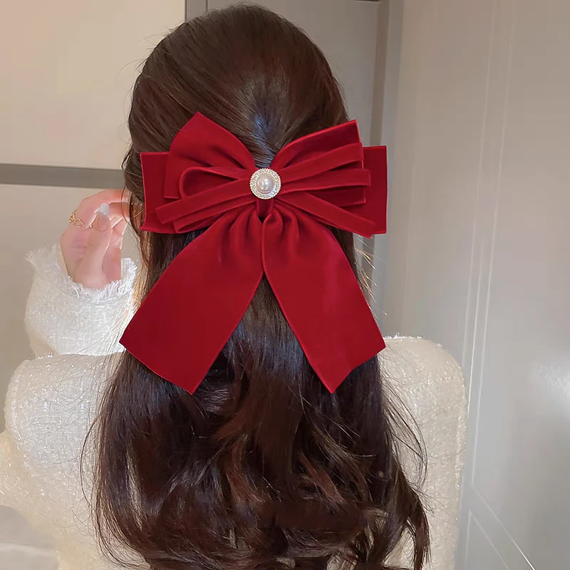 

Good Quality Large Black Red Velvet Hair Clip for Girls Women's Spring Hairpin Romantic Wedding Design Hair Accessory