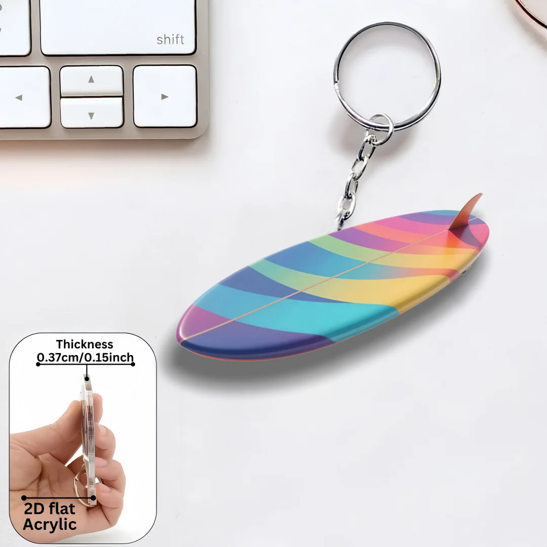 2D Creative Surfboard Keychain Sports Theme Pendant Acrylic Ornament Charm Hanging Decoration for Bags Festive Birthday Gifts
