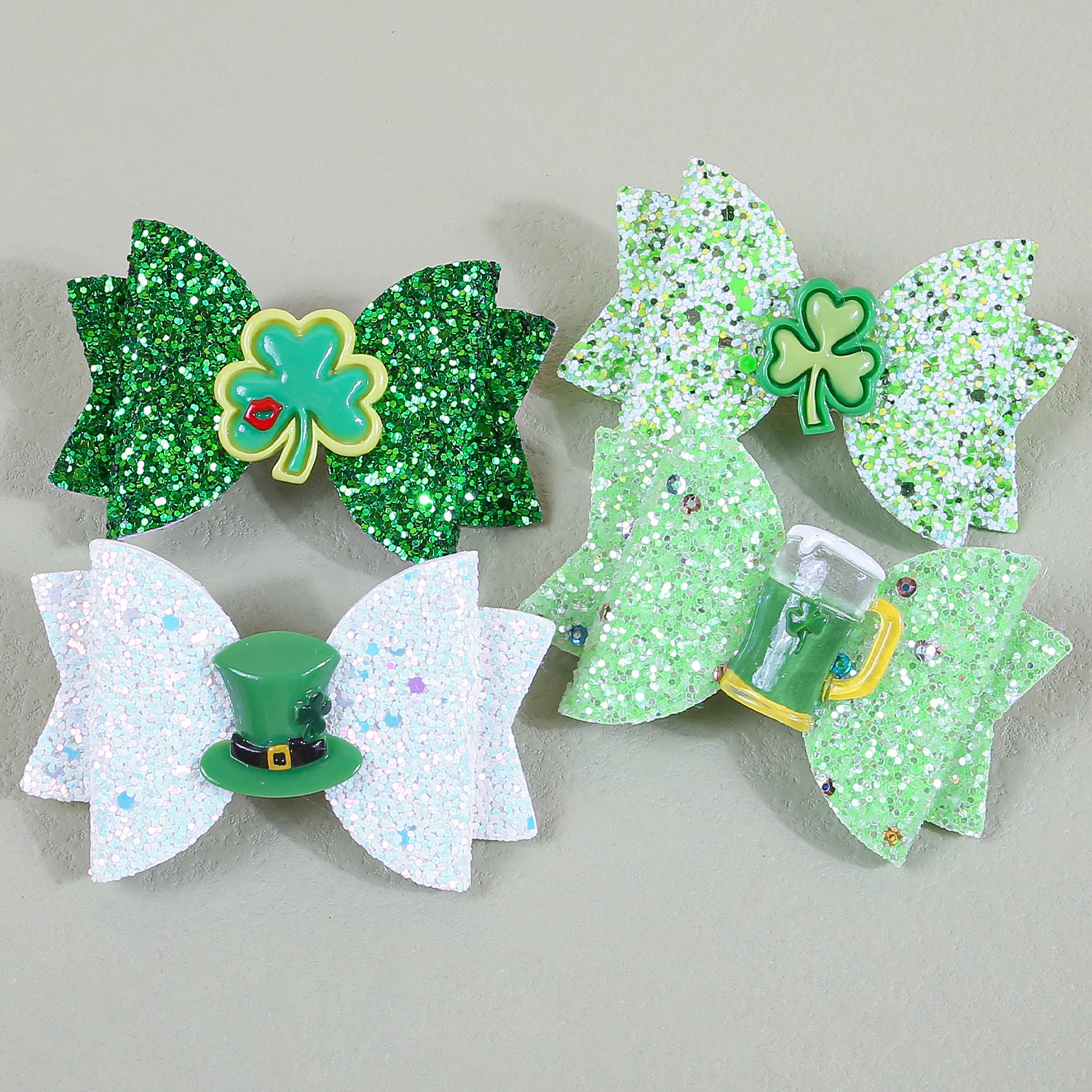 2/8pcs Glitter Hair Bows for Girls ST\'patrick\'s Day Clover Bows Hair Clips Barrettes for Kids Children Party Hair Accessories