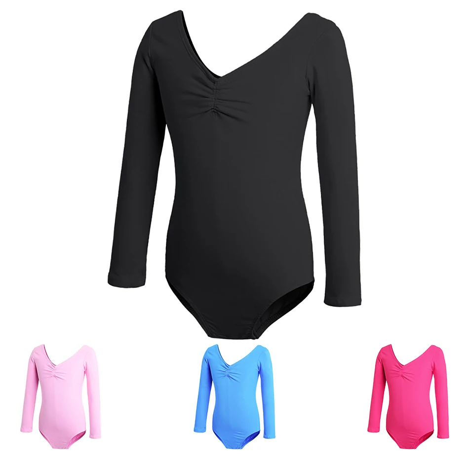 Children Solid Color Long Sleeve Ballet Dance Clothing Girls Spring Autumn Dance Practice and Stage Performances Bodysuits