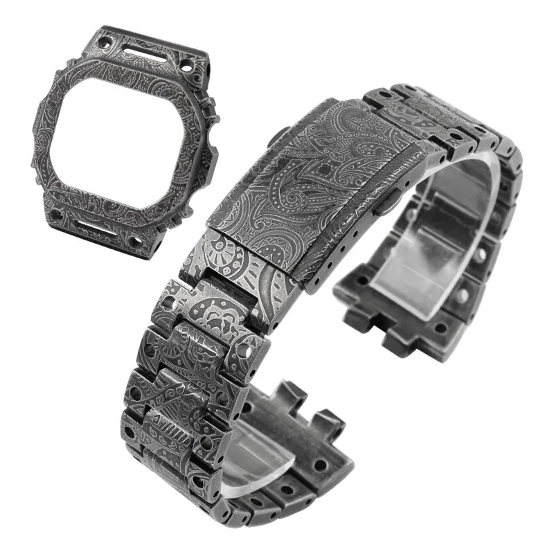 For Casio G-SHOCK Metal suit DW-5600 GW-B5600 GW-M5610 GMW-B5000 retro old retrofitted metal stainless steel case+ watch strap