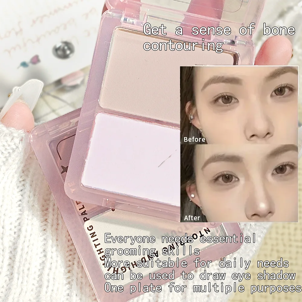 لوحة كونتور للوجه بلونين، أحمر خدود هايلايتر برونزي غير لامع، مقاوم للماء، تحكم طويل الأمد في الزيت، سطع، للجنسين، مكياج آمن #3