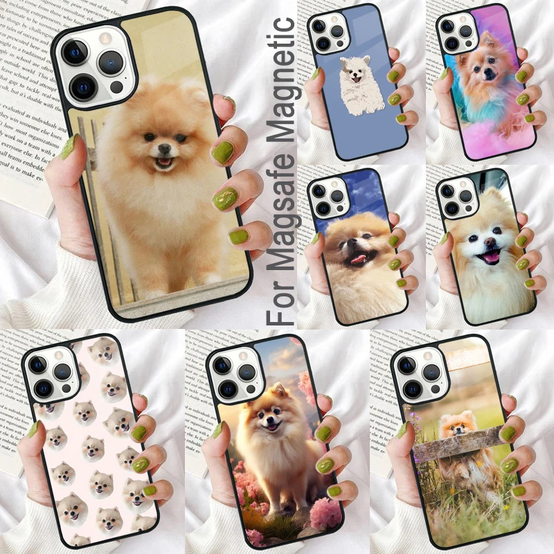 Pomeranian Dog Magnetic Soft Phone Case for iPhone 16 Promax 15 Pro 13 14 Plus 11 12 Mini MagSafe Coque