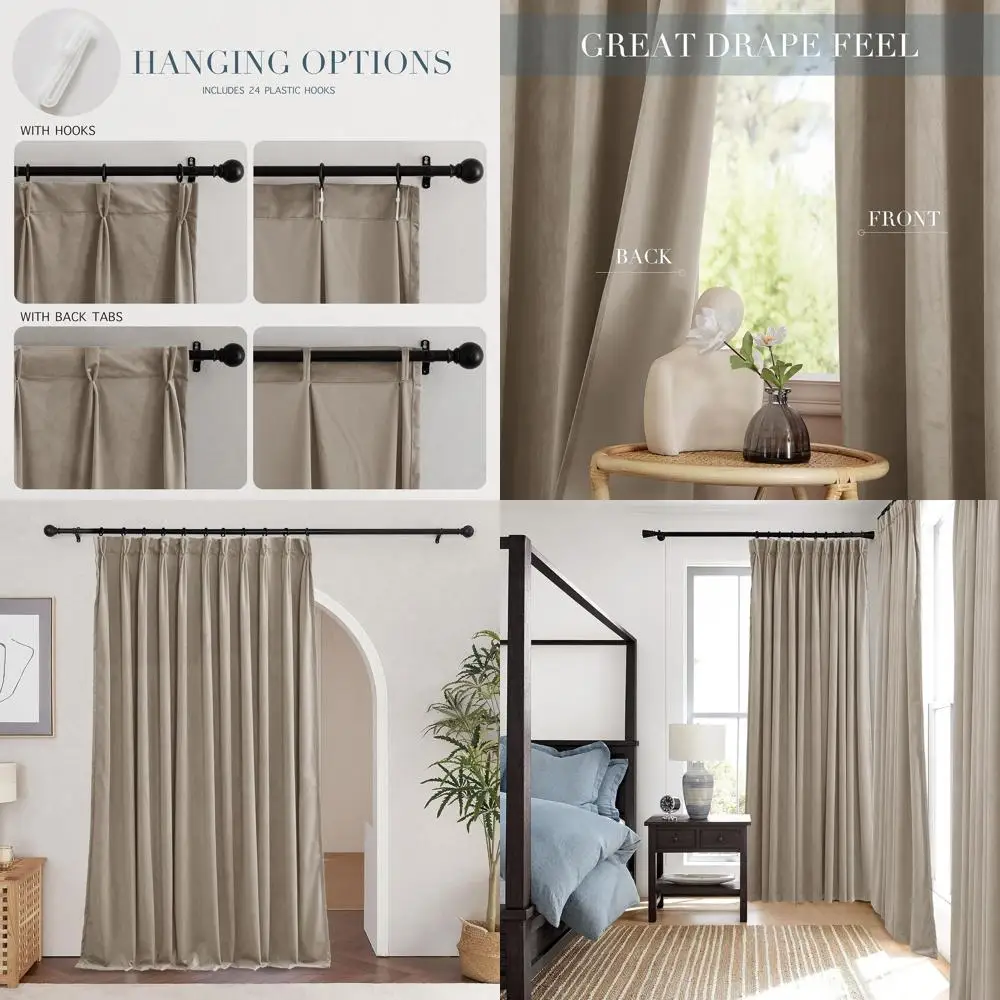 

Luxury Camel Beige Pinch Pleat Thermal Insulated Curtains, 2-Panel Set, 66x96 inches for Bedroom, Parlor, Nursery