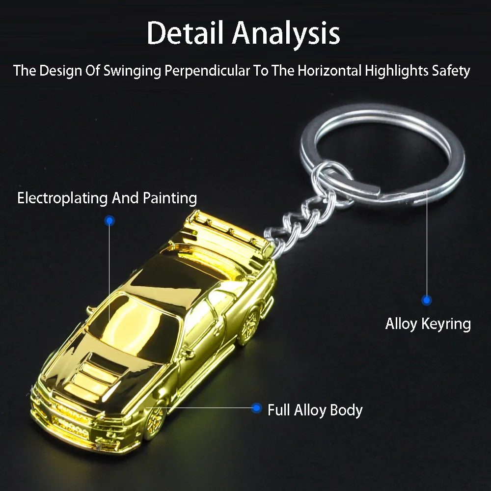 체중계 GTR-R34 RS7 자동차 모델 장난감, 자동차 체인 금속 다이캐스트 키링, 전기 도금 페인팅 키체인, 소년 친구 선물, 1:64