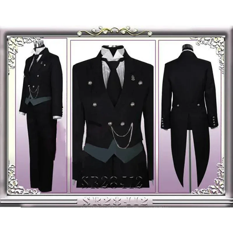 

Anime Kuroshitsuji Sebastian Michaelis Black Butler Cosplay Costume Unisex Uniforms 8 Piece with Tattoo Sticker dt'99