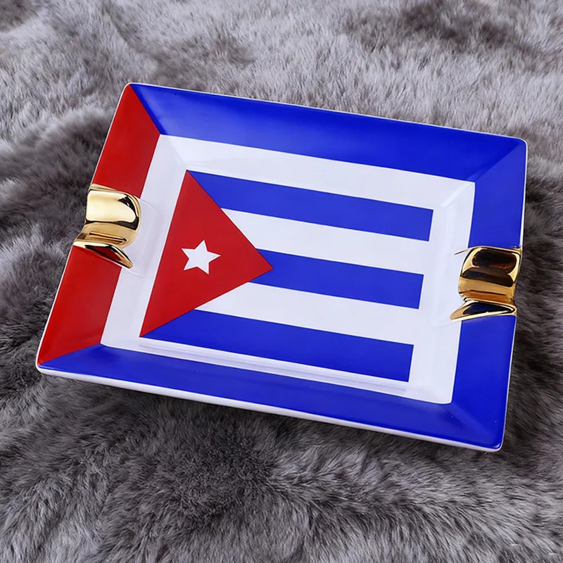 السيراميك السيجار الرماد صينية مع السيجار القاطع منفضة سجائر كوبا العلم الإبداعية منفضة سجائر محمولة الفاخرة علبة الرماد التذكارية #5