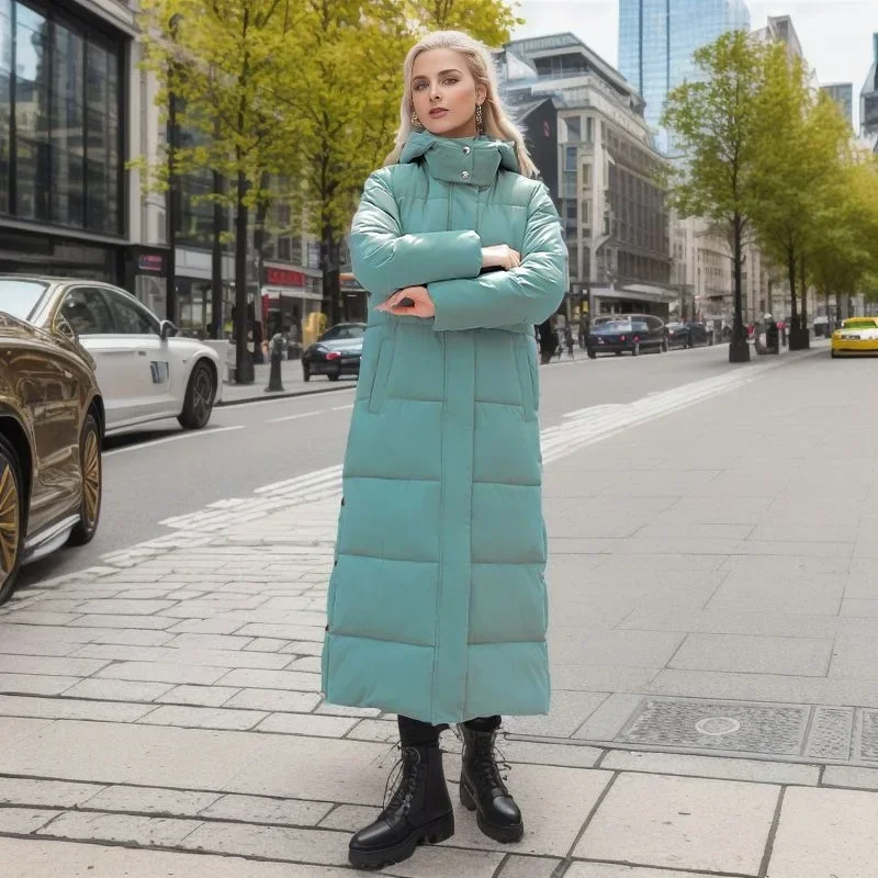 Over The Knee Long Parkas Coat Female 2024 Winter Fashion Slim-fit Down Cotton Hooded Thick Warm Parkas Coat Winter Jacket Women