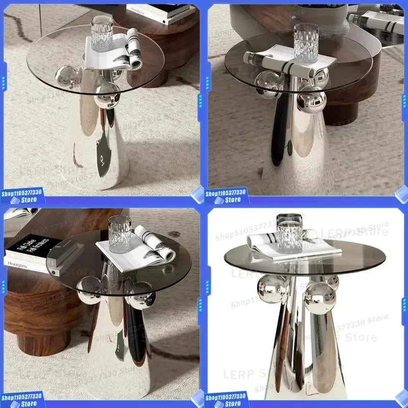 Modern Minimalist Glass Coffee Table Stainless Steel Frame Small Round Side Table for Hotel Sofa Corner Living Room Decor