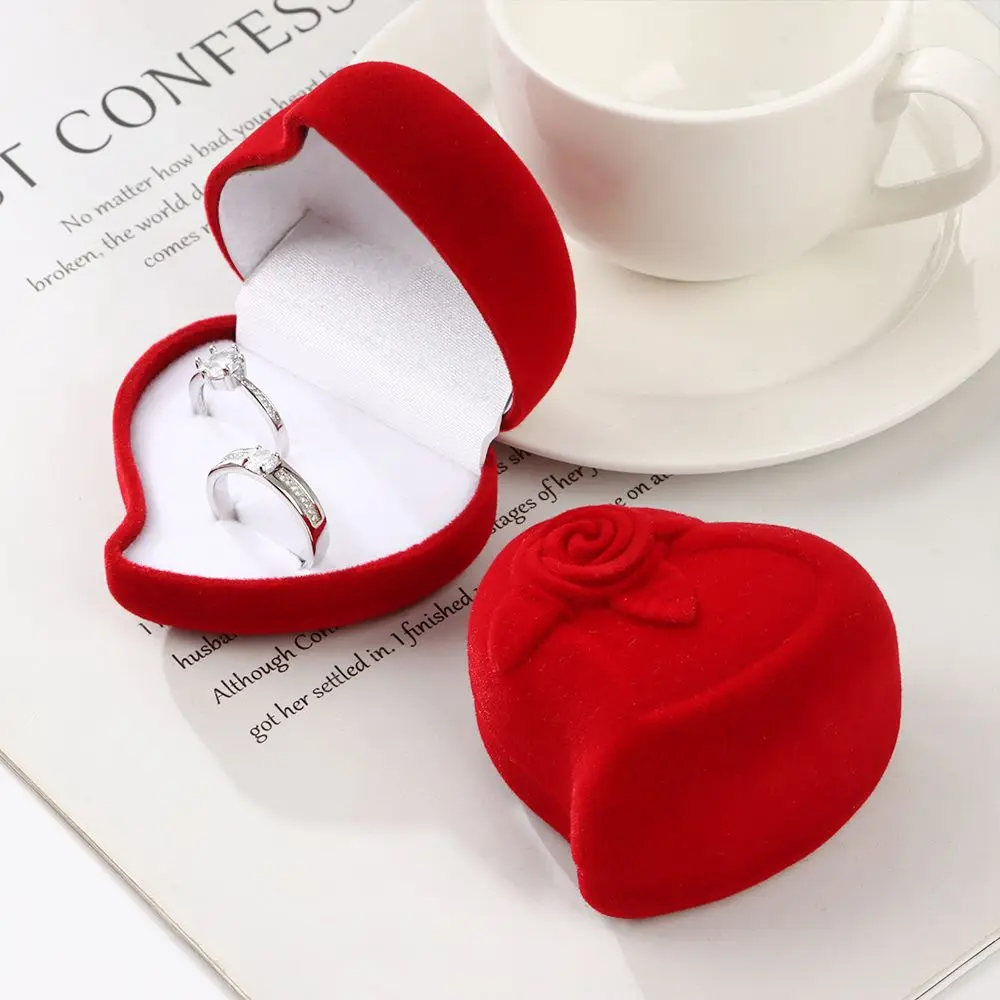 

Engagement Wedding Exquisite Double Ring Storage Box Velvet Jewelry Box Ring Display Box Red Rose
