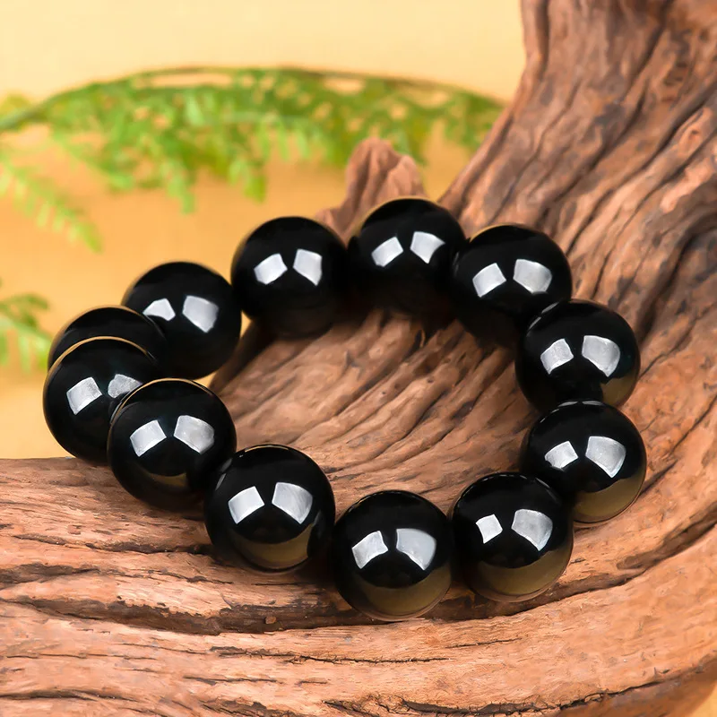 Natural Black Jade A Grade Jadeite 18mm Men's Bracelet Elegant