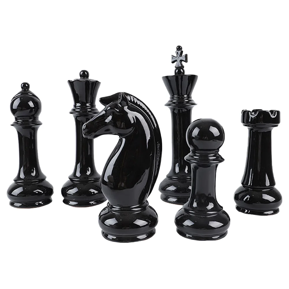 

6Pcs Chess Decoration Black Ceramic Ornament Office Bedroom Household Chess Decor Artistic Classical Furnishing