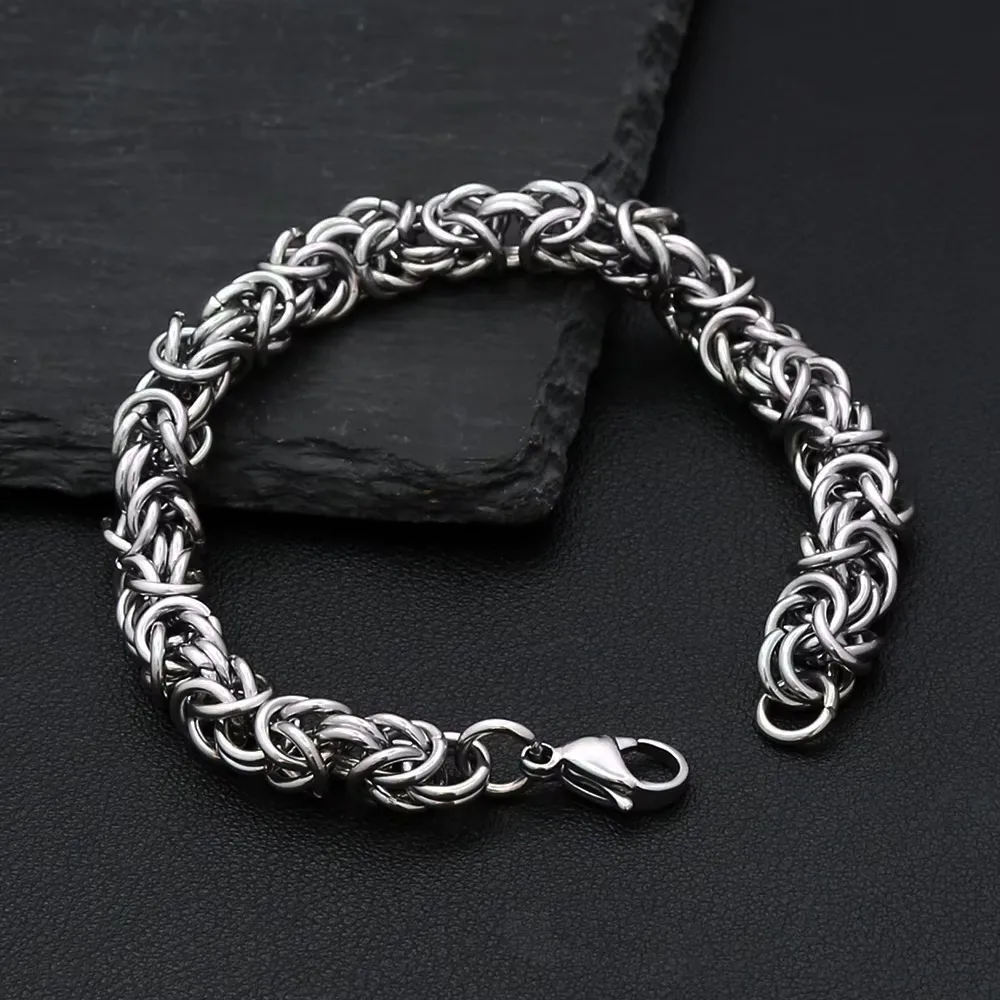 Byzantine Chain Bracelet Stainless Steel Interwoven Thick Link Unisex Punk Hip Hop Men Street Simple Fashion Wrist Jewelry