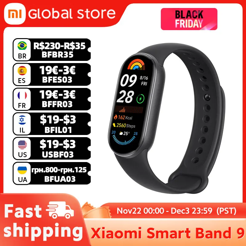 Global Version Xiaomi Smart Band 9 1.62'' AMOLED Supports 150+ sports modes 21-day battery life* sleep SpO₂ monitoring* band