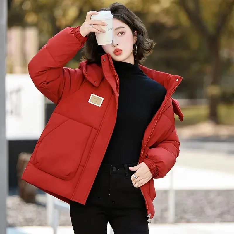 Autumn Winter New Hooded Down Cotton Jacket Women Korean Cotton-Padded Thick Warm Parkas Female Short Bread Coat  Casual Lady To