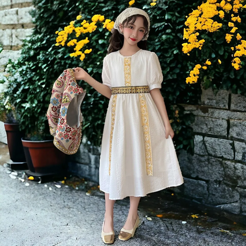 Baby Girls Bohemian Dresses Summer Lolita Outfits Kids Clothes Short Sleeve Kids Princess Dresses Preppy School Costumes 5-12 Y