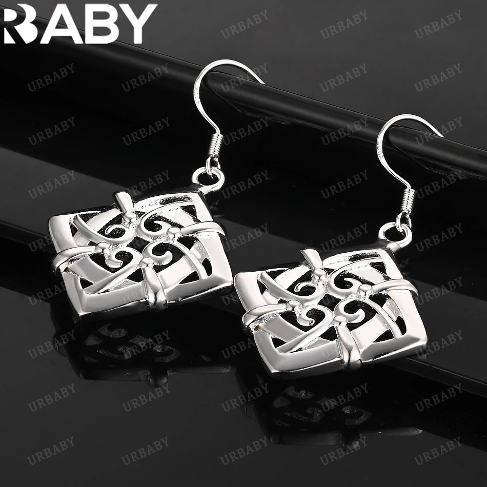 

URBABY 925 Sterling Silver Earrings Square Hollow Drop Earrings For Women Jewelry Fashion Party and Daily Wear