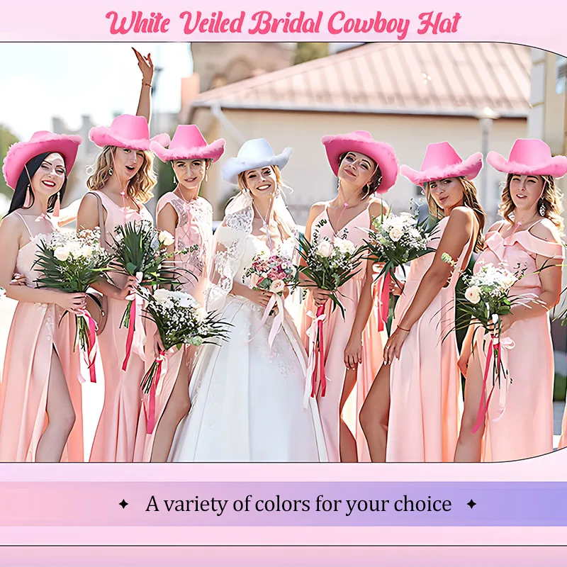 5-12Set Cowgirl Cowboy Hats Bachelorette Cowboy Hats for Bridal Shower Wedding Rhinestone Bandana Heart Glasses for Last Disco view 4