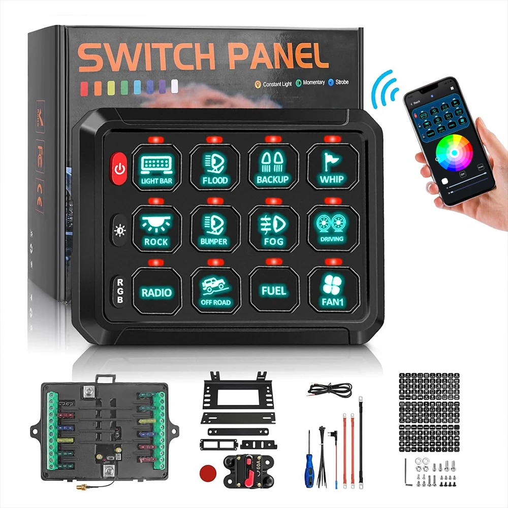

Intelligent Library Smart Touch APP Control Switch Panel For 4x4 Offroad Waterproof 12V 24V 12 Gang Universal Rocker Design