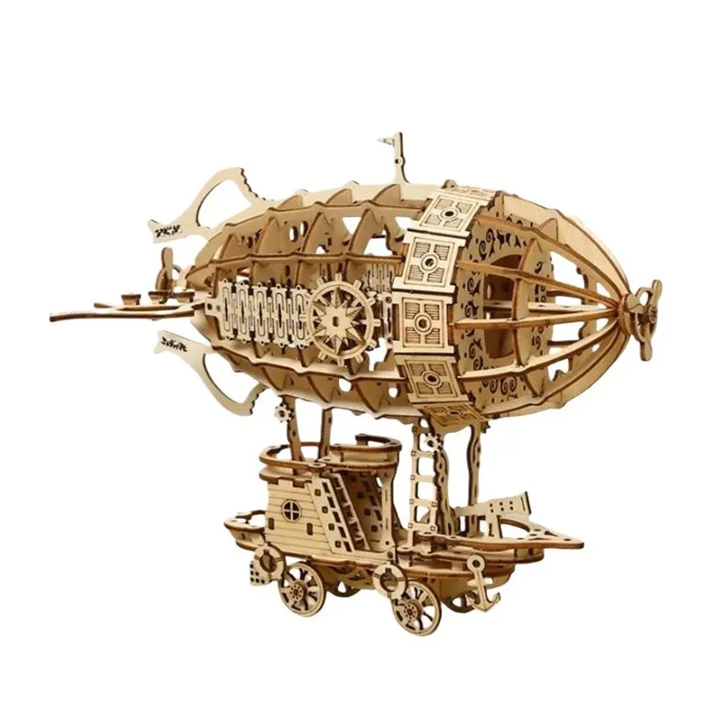 3D Wooden Airship Puzzle Mechanical Transmission Simulation Three-dimensional Model Hand-assembled Creative Toy