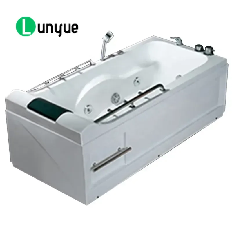White Air Jet Massage Bathtub with Handles Swivel Design for Elderly Adults Family Bathroom Use Comfortable Spa