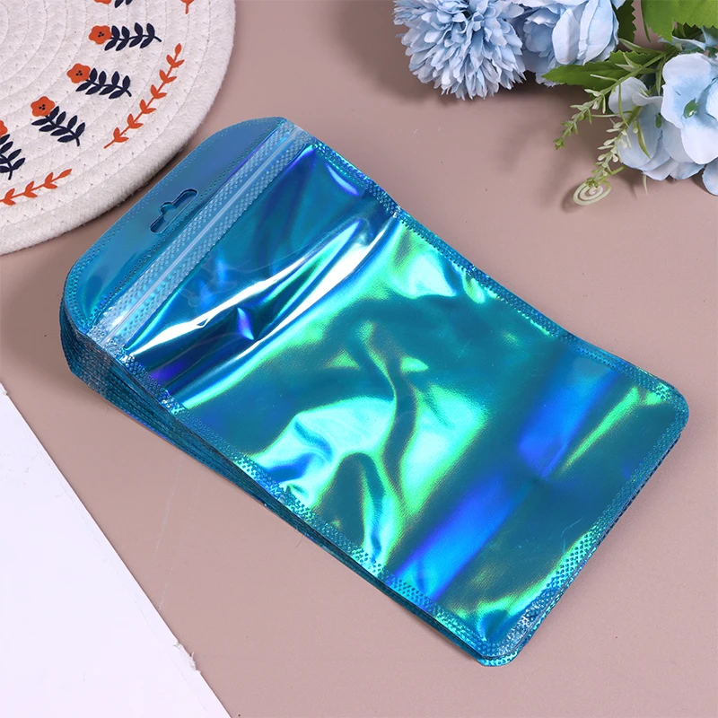 50PCS Peacock Blue Ziplock Bag Laser Food Packaging Bag Plastic Seal Bags Resealable Earrings Necklace Jewelry Storage Bags