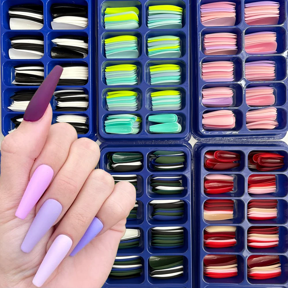 

120 шт., длинные матовые накладные ногти в виде гроба, 5 цветов/коробка, сплошной цвет, длинные накладные ногти из АБС-пластика для балерины, полное покрытие, ногти для наращивания