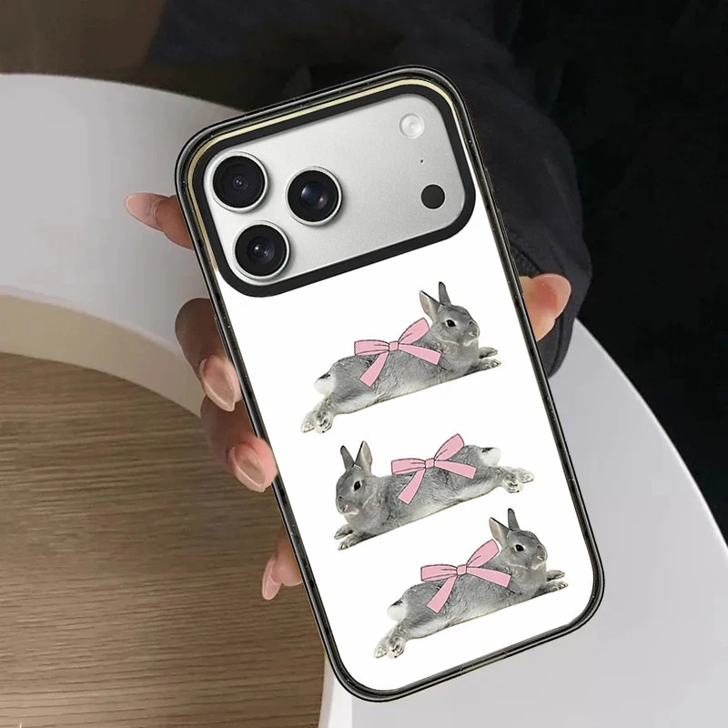

Plush Bow Rabbit Black Border Magnetic Impact Phone Cover for IPhone 12 13 14 15 16 17 Pro Max Case for IPhone 17 Air